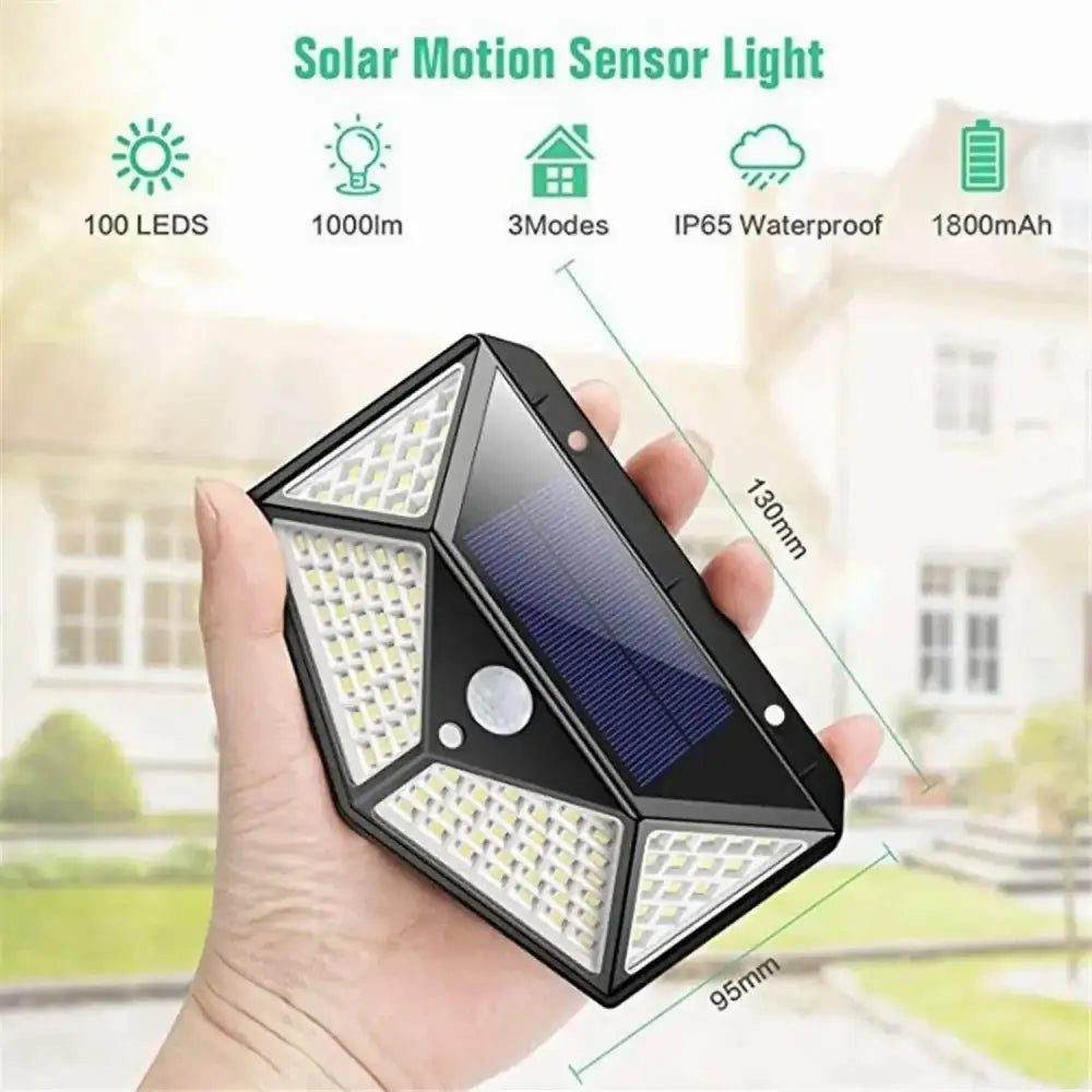 Black triangular DecorBites™ solar outdoor lights with 100 leds, ip65 waterproof, and three sensor mode settings