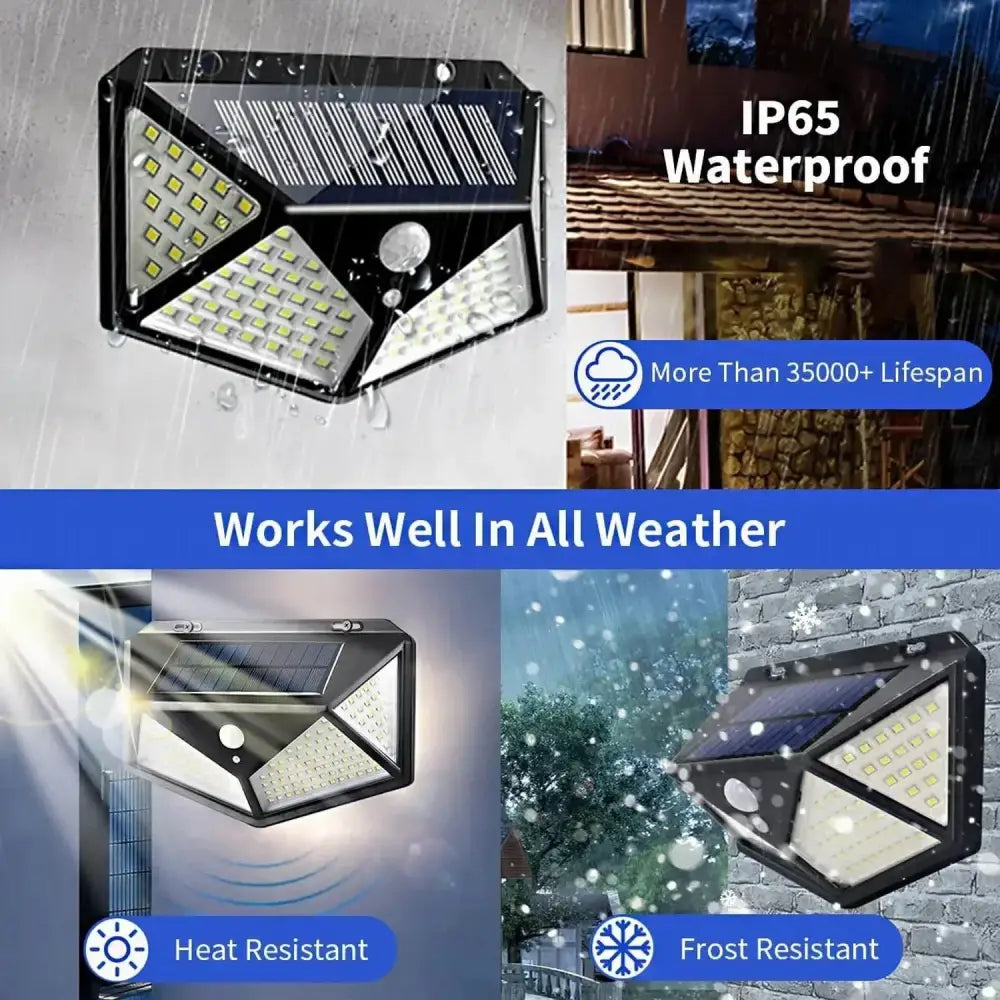 Black triangular DecorBites™ solar LED outdoor lights featuring multiple led panels and motion sensor with sensor mode