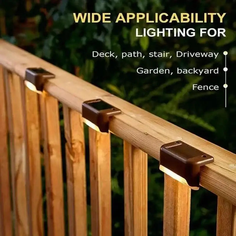 DecorBites™ solar led outdoor stair lights set with brown plastic rectangular design and warm yellow illumination