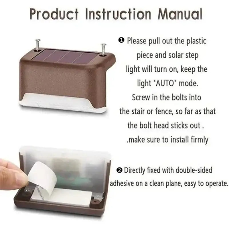 DecorBites™ solar led outdoor stair light set with brown plastic body white base and integrated solar panels