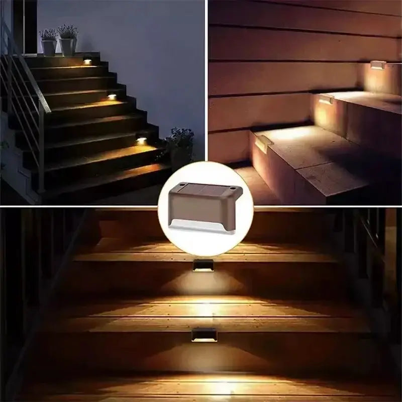 Brown plastic step light with sleek rectangular design and integrated led illumination for solar led outdoor use