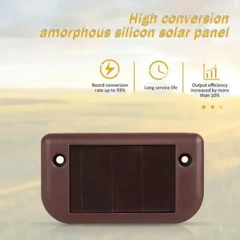 Brown rectangular amorphous silicon solar led panel with rounded corners and mounting holes for solar led outdoor lights