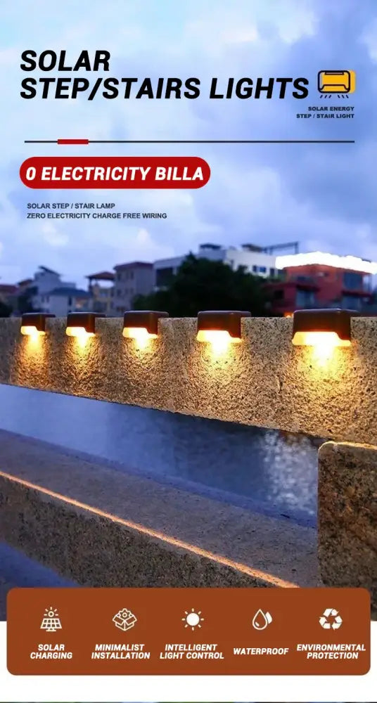 Decorbites solar led outdoor stair lights set with warm amber glow sleek design and durable outdoor-rated housing