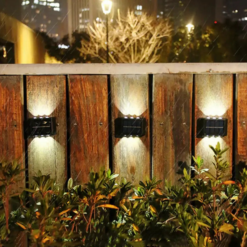 DecorBites™ solar led outdoor wall light in black with sleek rectangular design and integrated lamp beads