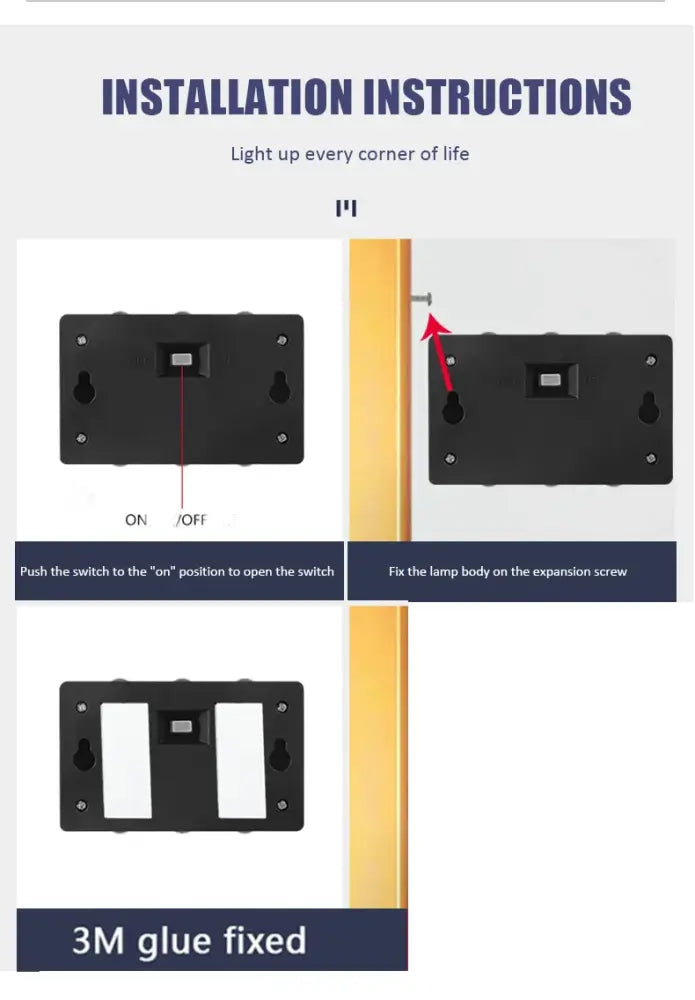 Black rectangular DecorBites™ solar led wall light with lamp beads switch and mounting screws for outdoor use