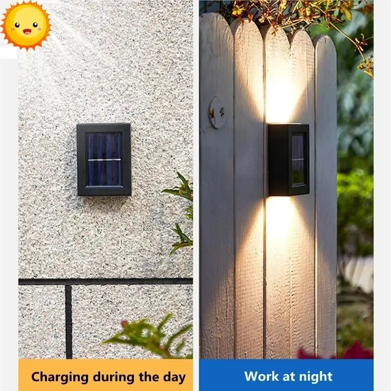 Black rectangular DecorBites™ solar led outdoor wall light with sleek modern design and efficient lamp beads illumination