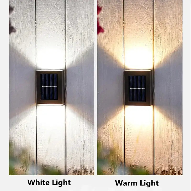 Decorbites™ solar led outdoor wall light with sleek black metal frame, lamp beads, and dual white warm lighting options