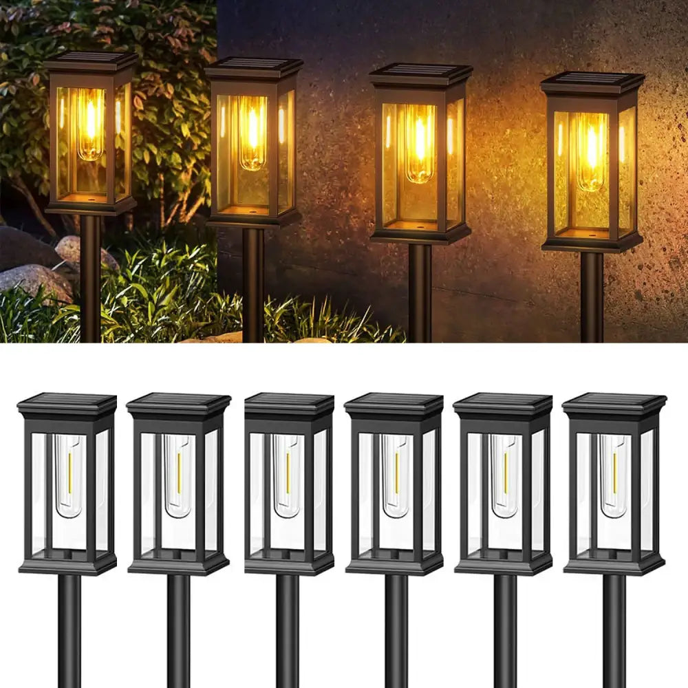 Black solar lights pack with clear glass panels and super bright warm yellow led bulbs from DecorBites™