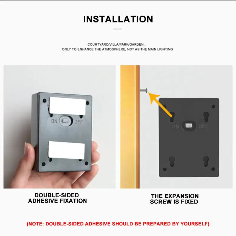 Black rectangular DecorBites solar outdoor led lights with on/off switch and two mounting options for garden decoration