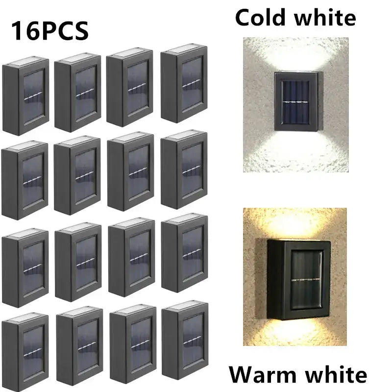 Decorbites™ solar outdoor led lights black rectangular wall sconces with dual cold and warm white illumination options