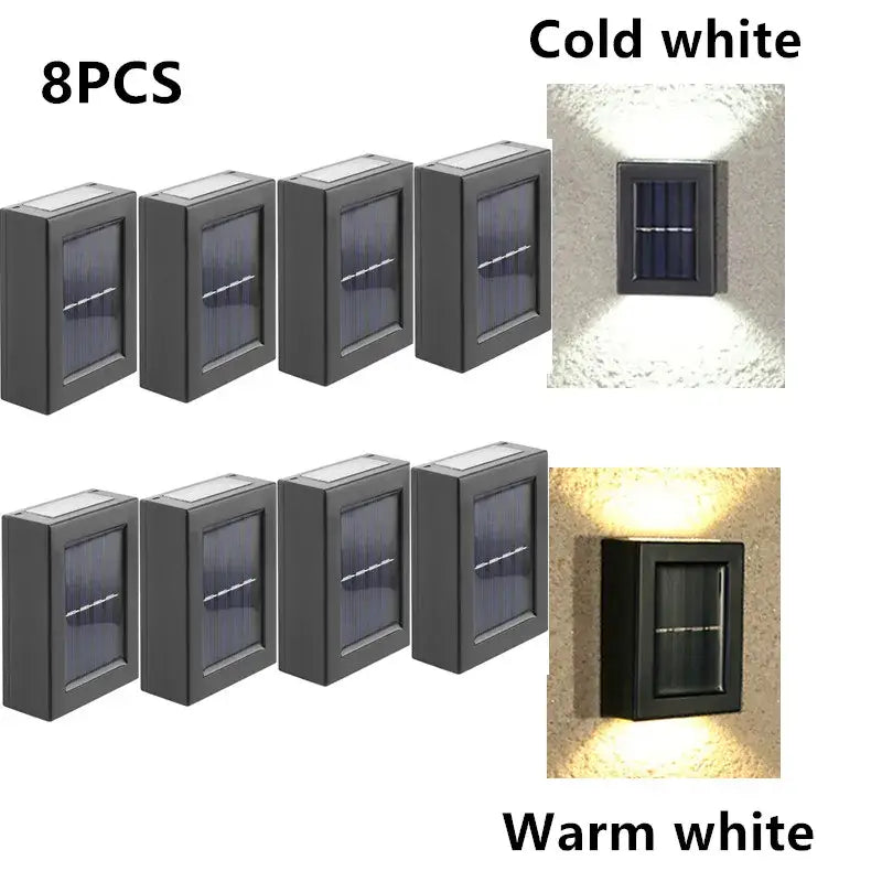 Set of eight black rectangular DecorBites™ solar outdoor led lights with cold white and warm white for garden decoration