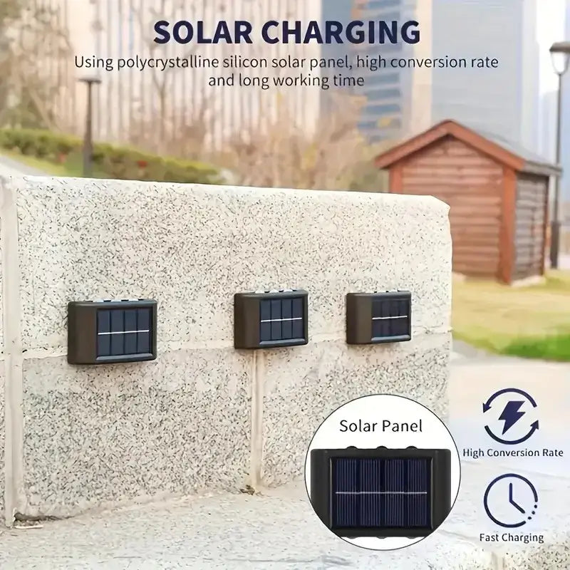 Black rectangular DecorBites™ solar outdoor wall lights with dark blue photovoltaic panels for garden decor