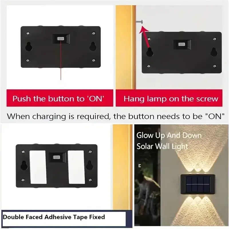 Black DecorBites™ solar outdoor wall light with three LED bulbs and built-in solar panel for garden decor mounting