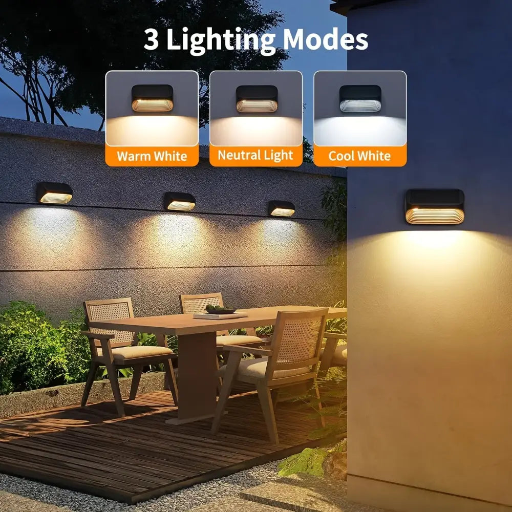 Black rectangular decorbites™ solar powered fence lights with three lighting modes for yard deck and patio use