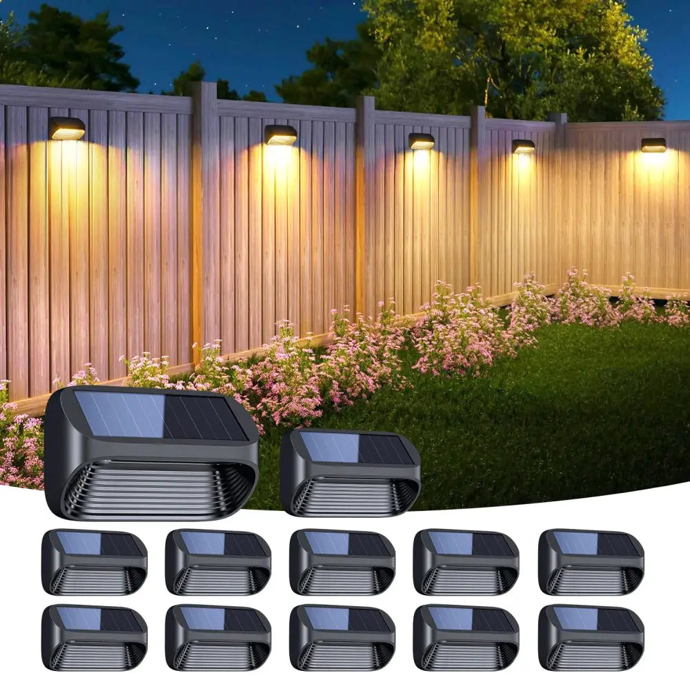 Black decorbites™ solar powered fence lights with sleek modern design and integrated led panels for yard deck patio