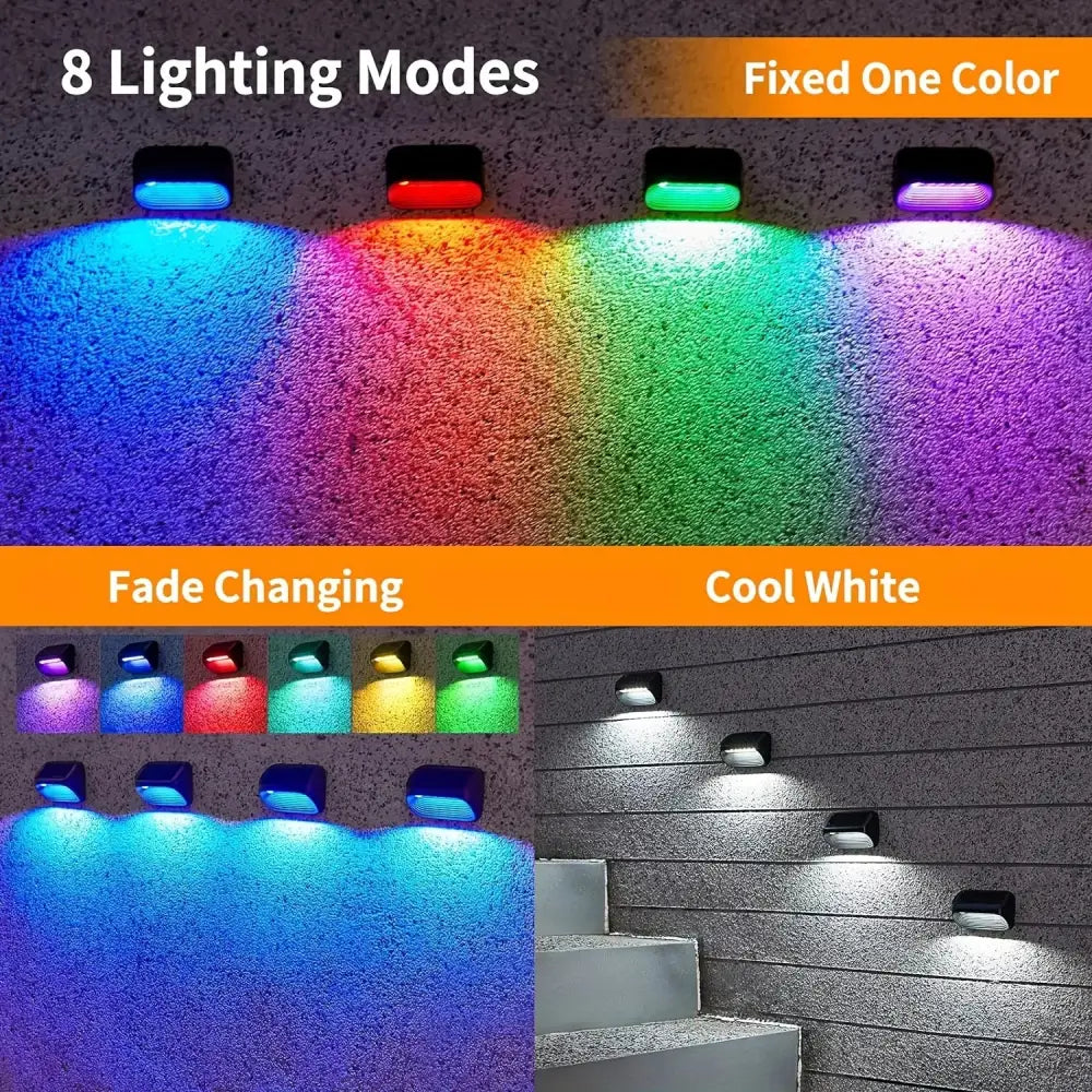 DecorBites™ solar powered black rectangular fence lights with color-changing led and 8 lighting modes for outdoor use