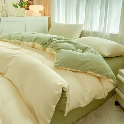 Soft two-toned green and cream solid color brush fabric duvet cover with plush quilted texture from DecorBites™