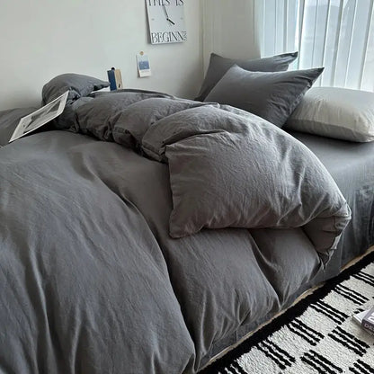 Beige DecorBites™ solid cotton bedding set with softly textured duvet cover and matching pillows in various sizes