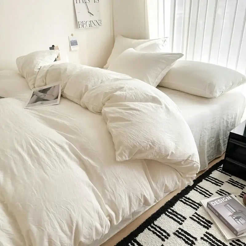 White soft-textured duvet cover from decorbites™ solid cotton bedding set with sheet in various sizes for cozy use