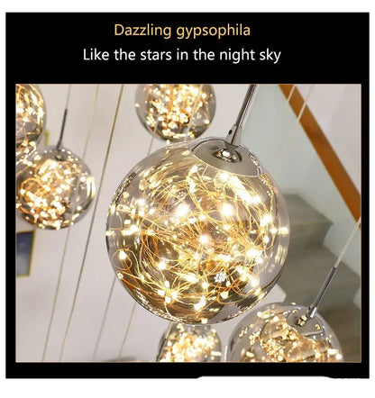 Dazzling dazzlegypsofila crystal ball chandelier with clear glass sphere and golden fairy lights by chrome fixtures