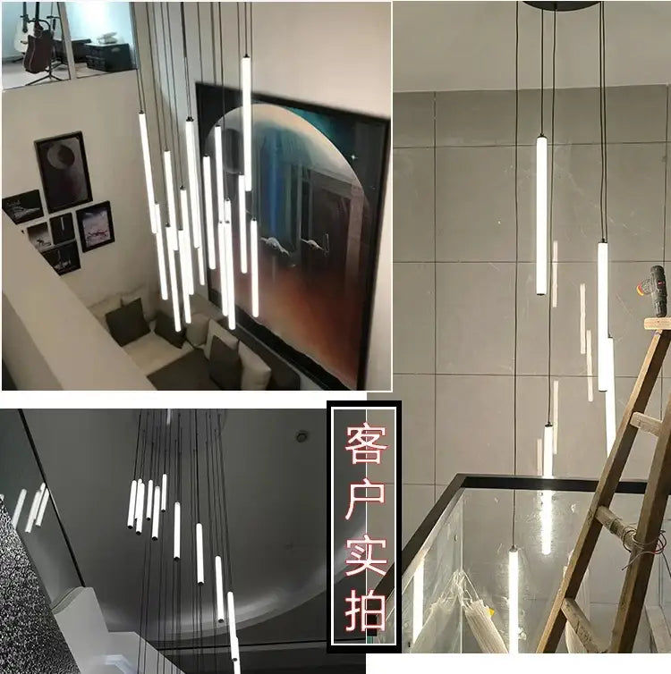 Modern minimalist decorbites™ spiral led ceiling chandelier with sleek white acrylic tube pendant lights for home decor