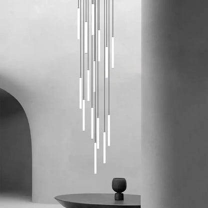 DecorBites™ spiral led ceiling chandelier with slender cylindrical tubes emitting soft white glow for modern home decor