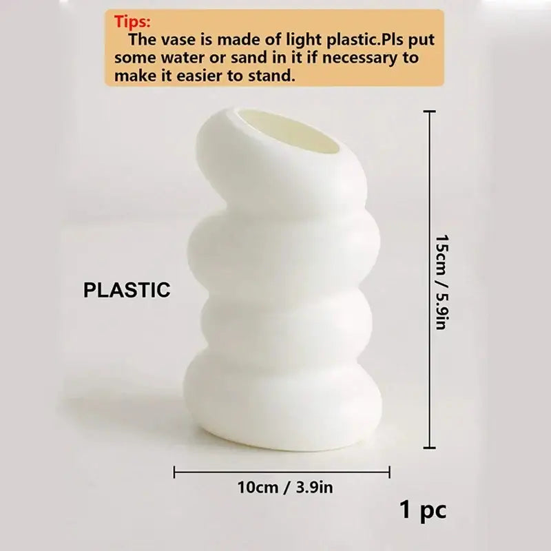 DecorBites spiral white vase made of light plastic with a unique stacked rounded design for home decor