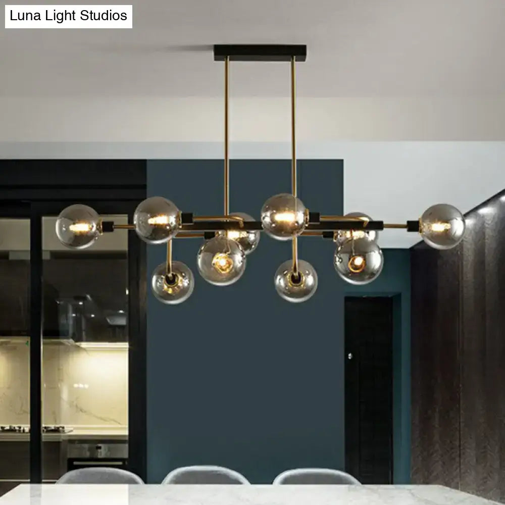Modern brass and glass sputnik hanging island light with spherical bulbs for dining room decorbites pendant