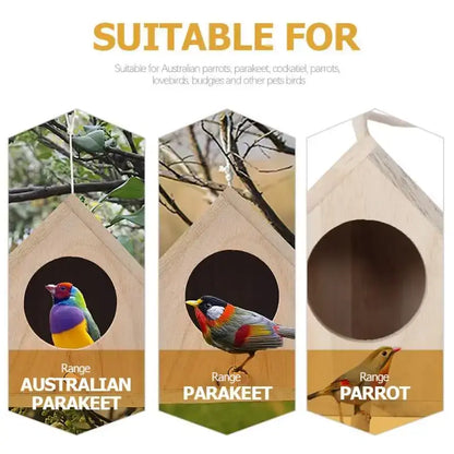 Light-colored wooden DecorBites squirrel feeder bird house with circular entrance and hanging loop for nesting box use