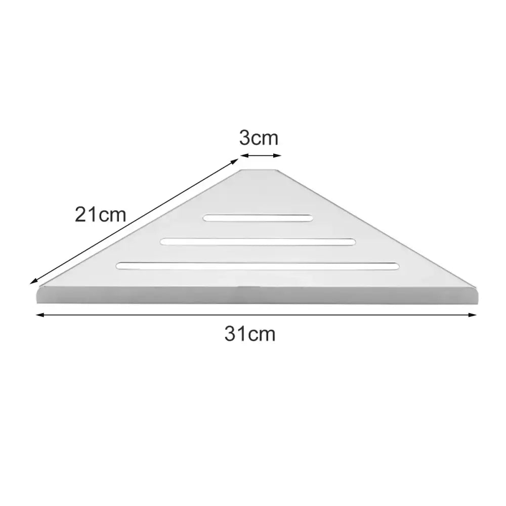 Decorbites™ silver stainless steel corner shower shelf organizer with three horizontal slots 31cm by 21cm by 3cm