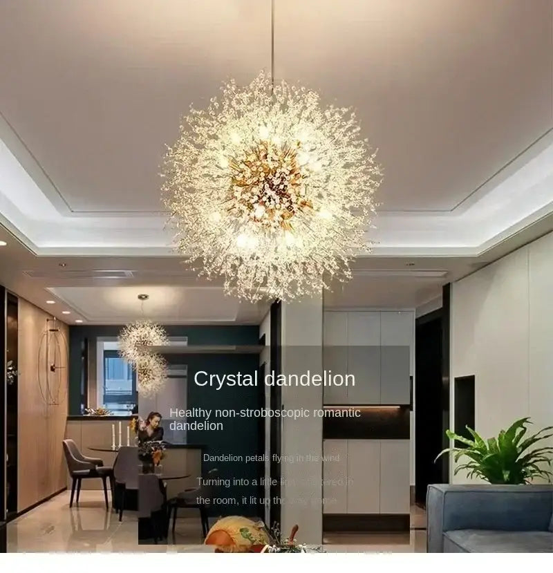 DecorBites™ starry sky crystal pendant light fixture with a golden center and sparkling light-catching crystals