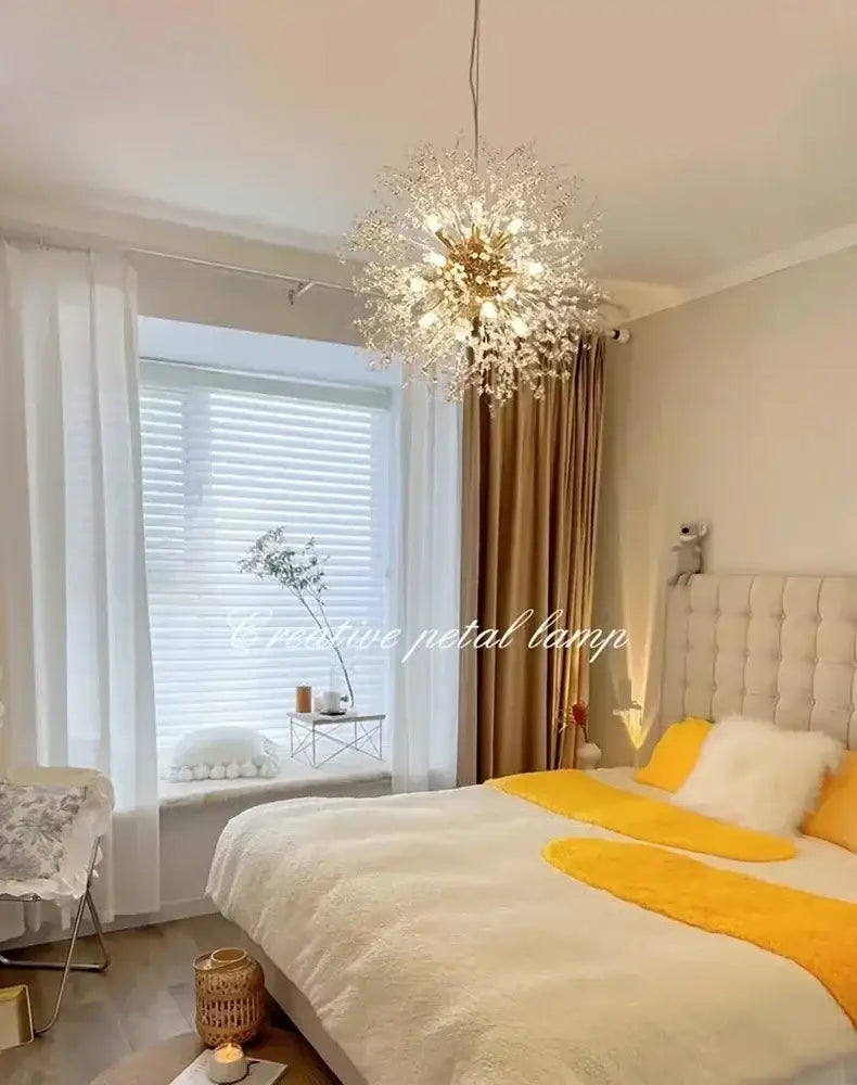 Decorbites™ starry sky crystal pendant light fixture features a sparkling gold spherical petal design chandelier