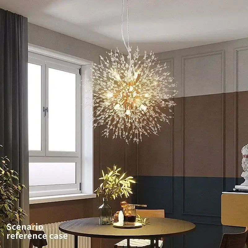 DecorBites starry sky crystal pendant light fixture with sparkling gold and clear crystal starburst design pendant light