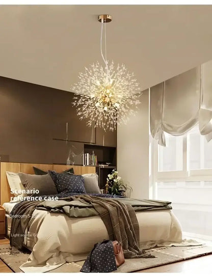 Gold-toned decorbites starry sky crystal pendant light fixture with radiant starburst design and clear crystal elements