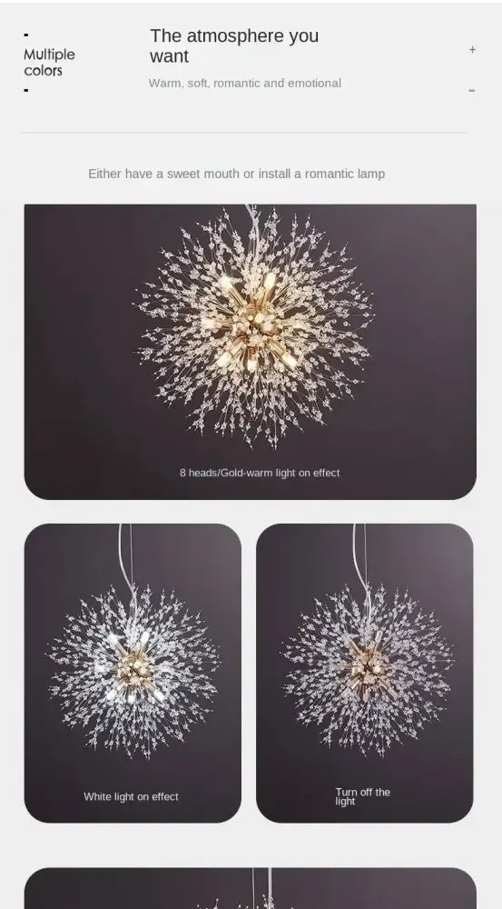 DecorBites starry sky crystal pendant light fixture with gold-toned chandelier and delicate branching crystal arms