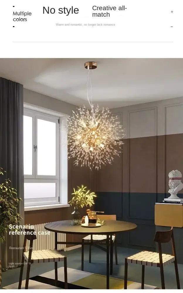 DecorBites™ starry sky crystal pendant light fixture with golden starburst design and sparkling crystal accents