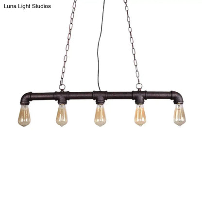 Industrial style black pipe pendant light with four exposed led incandescent e26 bulbs for dining room decorbites