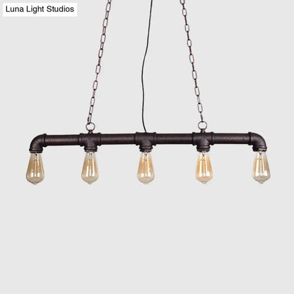 Decorbites™ steampunk island pendant with 5 led incandescent e26 e27 bulbs in black industrial pipe style for dining room