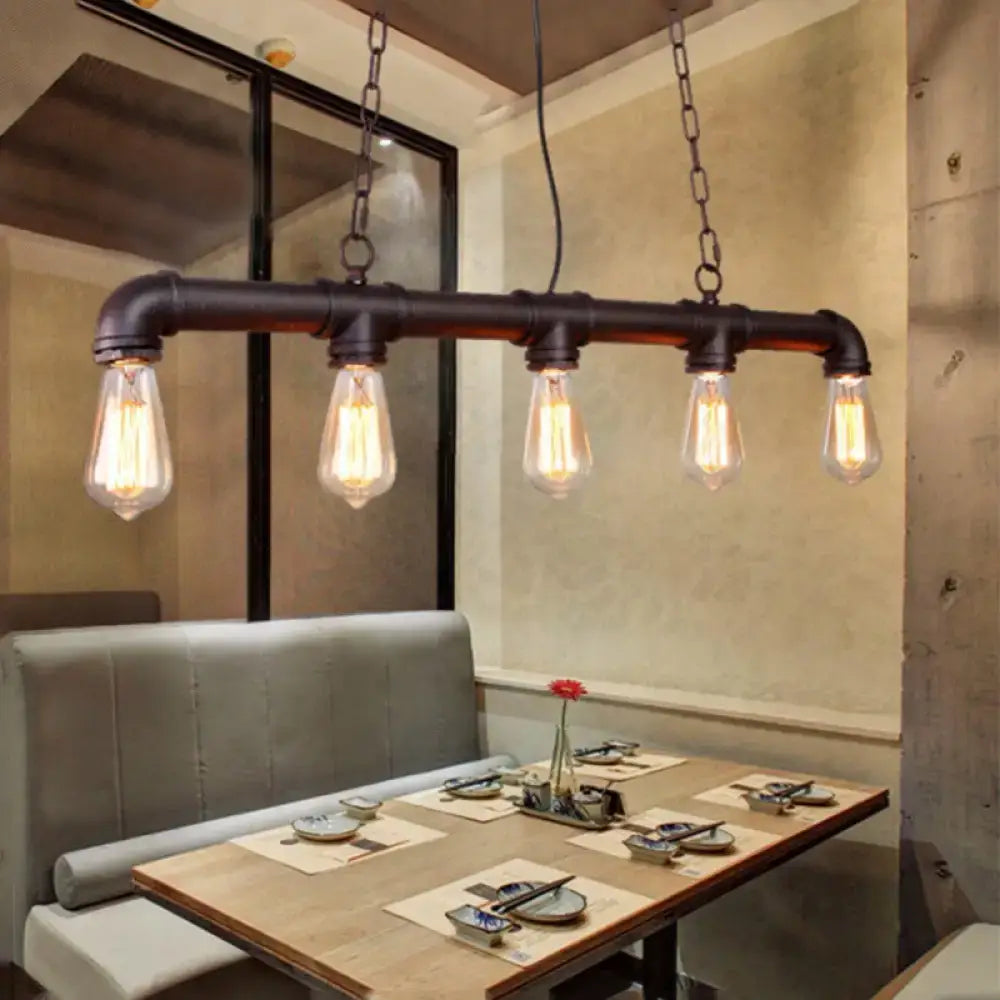 Industrial-style decorbites™ steampunk island pendant with five e26 e27 led incandescent filament bulbs in black metal