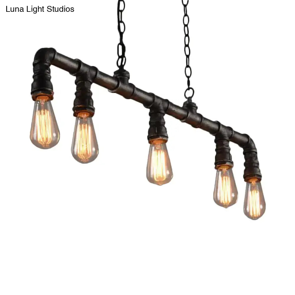 Decorbites steampunk black metal water pipe pendant light with five glowing filament bulbs ideal for dining room