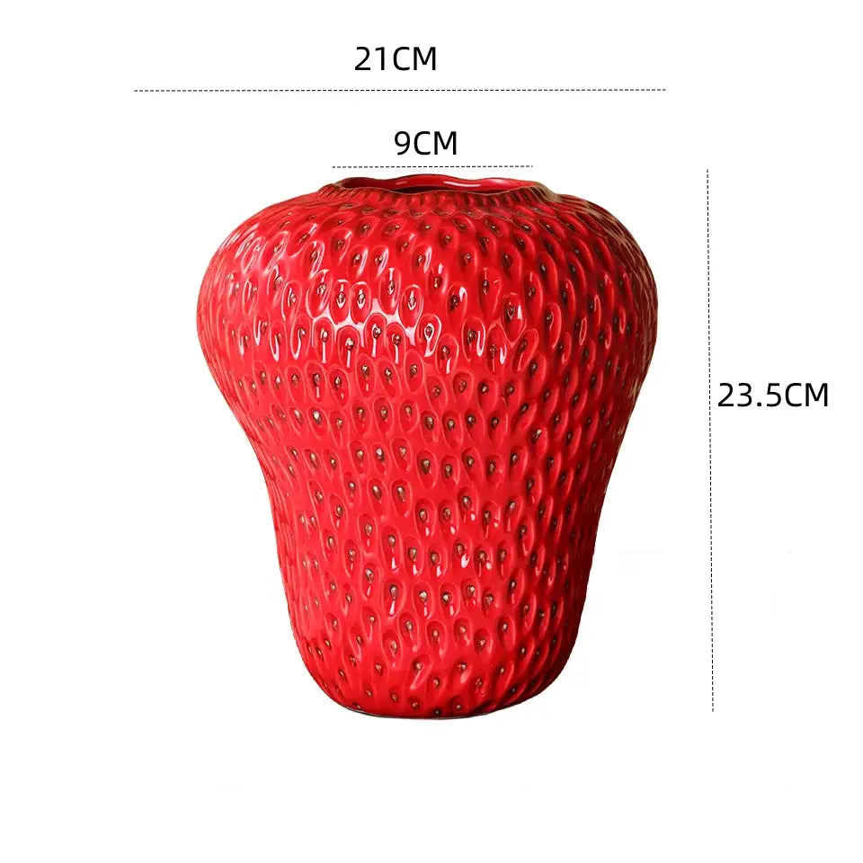 DecorBites™ strawberry cartoon ceramic vase in vibrant red with textured seeds ideal for kids room decor