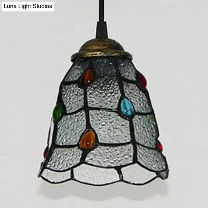 Decorbites™ stunning clear glass trumpet ceiling lamp tiffany style pendant light with silver panels and colorful gems