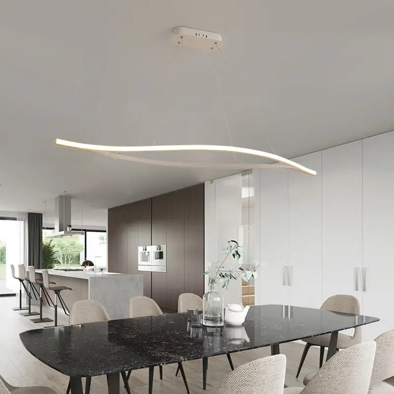 DecorBites™ stylish aluminum leaf led island light with sleek curved design and warm white led illumination for dining room