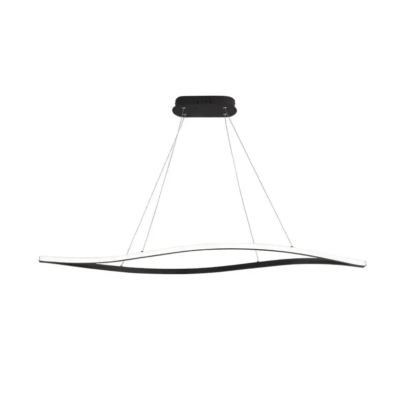 Modern black and white aluminum leaf led island light with a sleek curved design for dining room décor by DecorBites