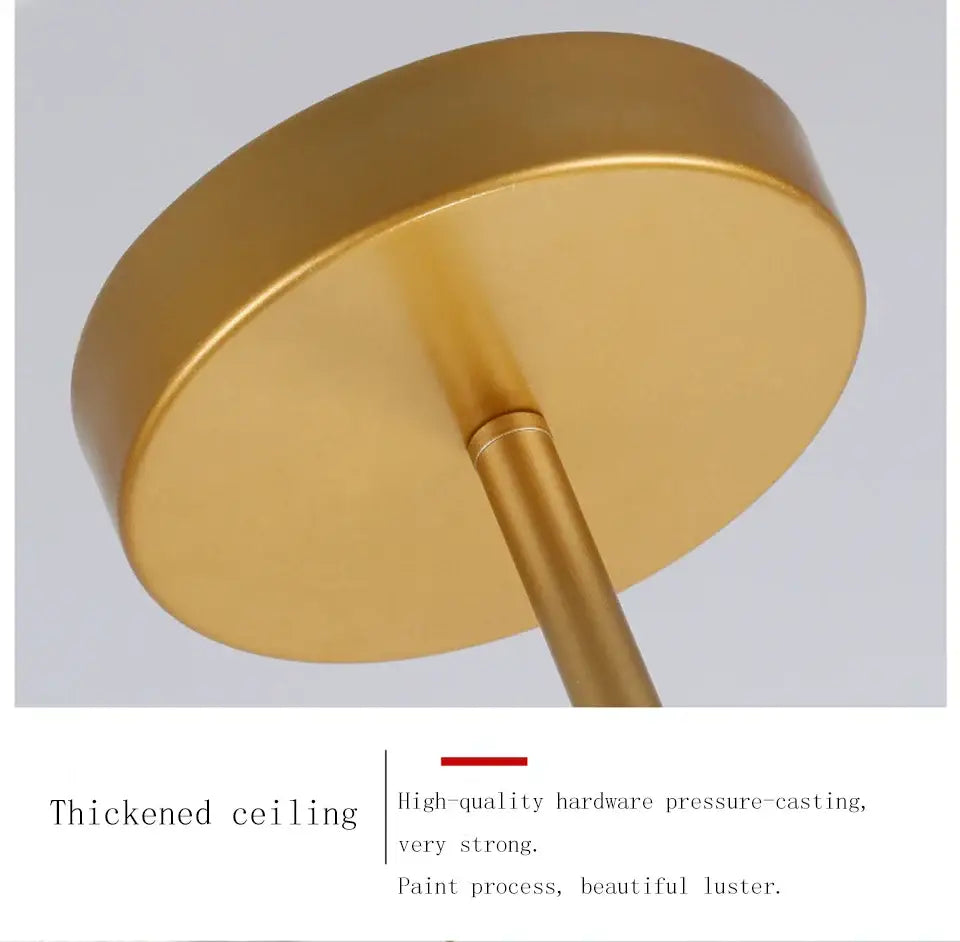 Gold-colored circular ceiling mount with metallic finish and sturdy stem for decorbites modern chandelier lighting