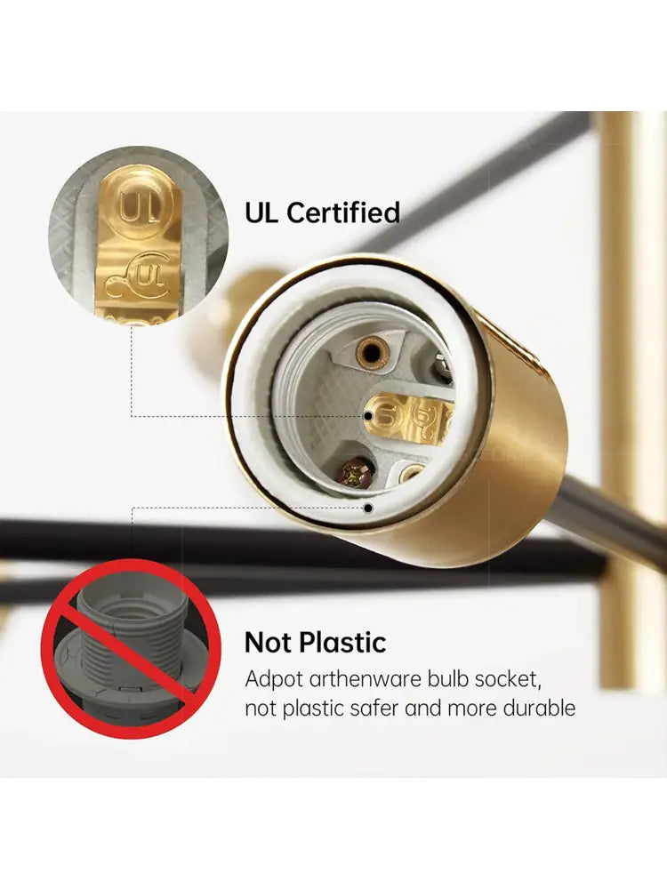Gold-finished arthenware bulb socket with ul certification in decorbites stylish hanging chandelier for home decor