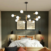 Decorbites stylish hanging chandelier with black brass finish and white spherical bulbs for home decor retro industrial style