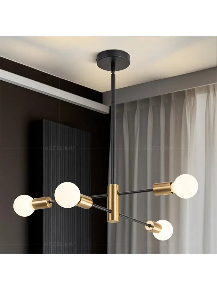 Modern black and brass decorbites stylish hanging chandelier with five frosted glass bulbs for home decor and retro industrial style