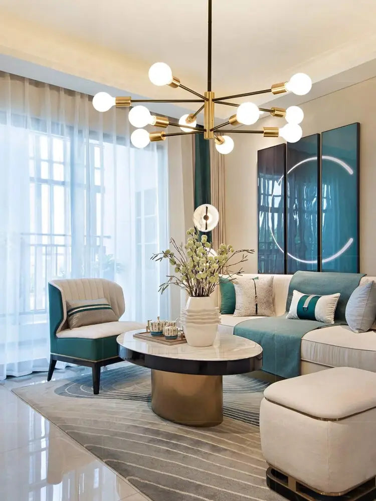 Modern gold-toned decorbites stylish hanging chandelier with multiple spherical bulbs for retro industrial style home decor