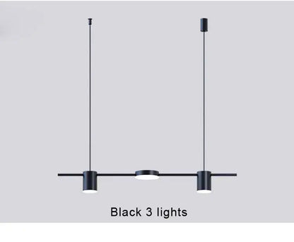Black modern led chandelier with three cylindrical bulbs suspended by thin cords for stylish home decor by decorbites